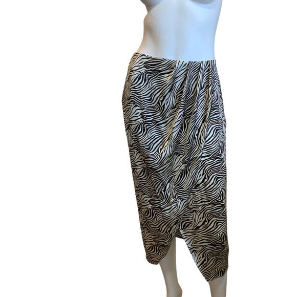 L'Academie Revolve Blythe Black & Tan Zebra Animal Print Faux Wrap Midi Skirt S - Picture 3 of 11